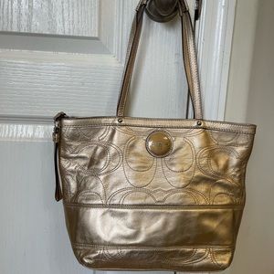 Coach Metallic Gold Signature Stitched Leather Tote